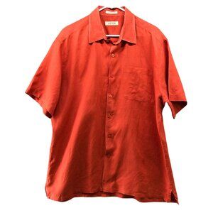VTG Visitor‎ Washable Linen Shirt Mens XL Short Sleeve Utility Clay Burnt Orange